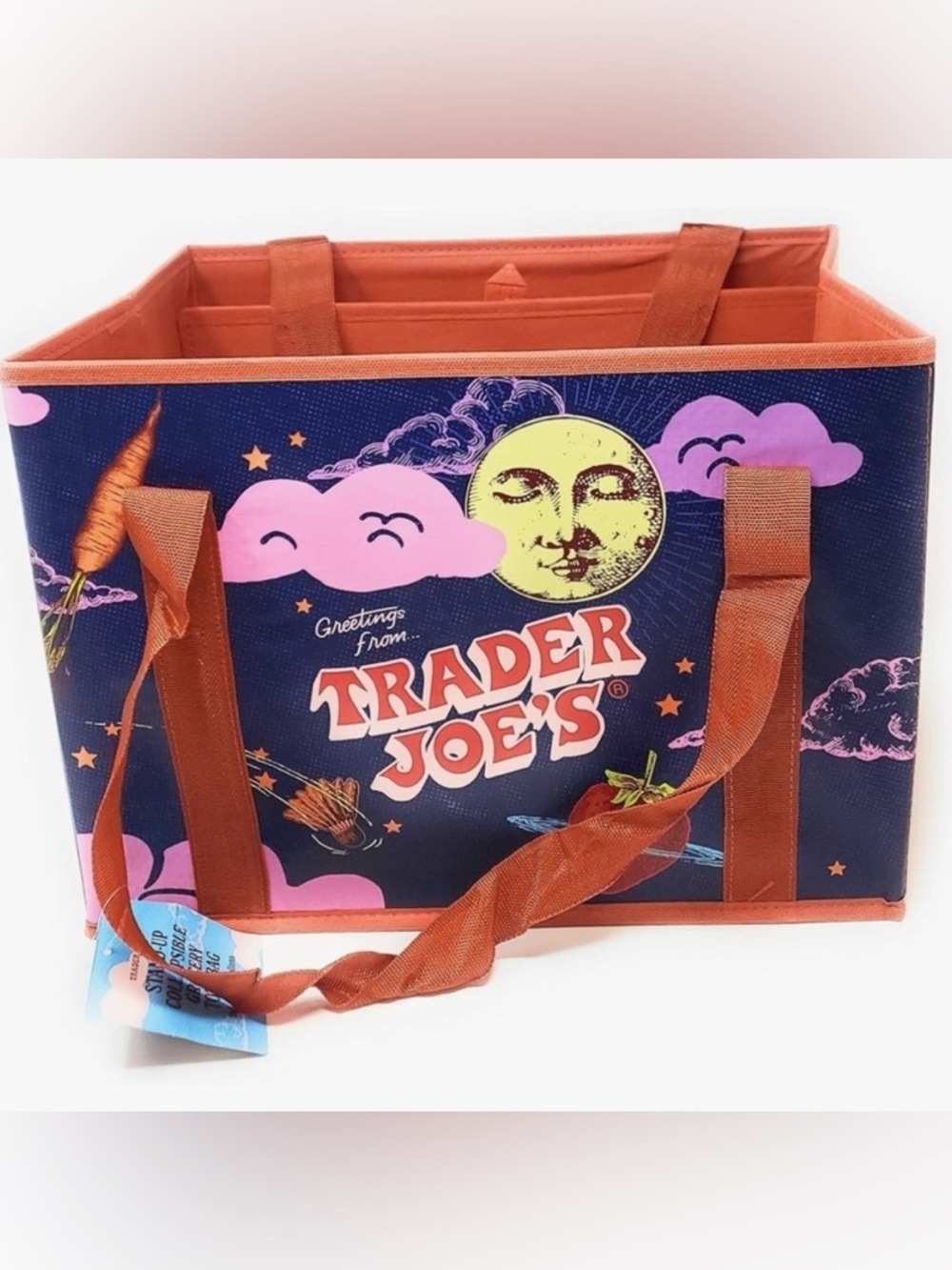 NWT Trader Joe’s Moon Design Collapsible Grocery Tote Stand Up Bag